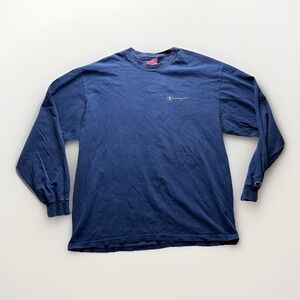 Vintage Champion Long Sleeve Shirt Mens XL Blue Faded Spellout Logo Y2K Grunge